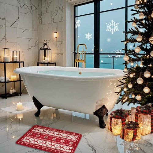Hargiis Christmas Non-Slip Bathtub Mat, Anti Slip Shower Mat, Fast Drying Bathtub Mats, Foot Scrubber Mat, Anti Slip Mat for Tub, Floor, Bathroom, Kitchen, Home, Hotel (Reindeer Snowflake, 24"x16")