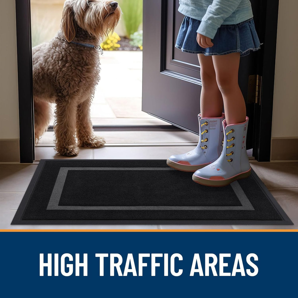 OLANLY Waterproof Front Door Mat - All-Season, Sturdy Natural Rubber, Easy Clean | 59x35, Black