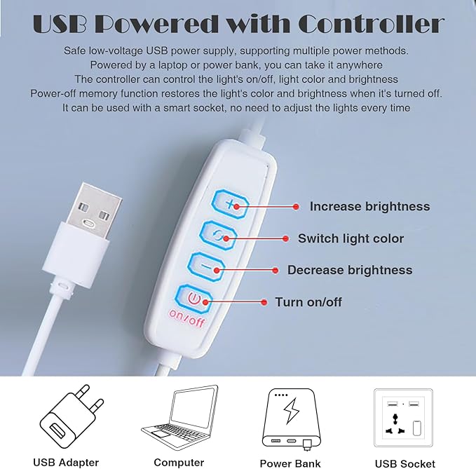 Cute Small Mushroom Lamp, PE Lampshade, Ceramic Base, Adjustable Light Color and Brightness with Power-Off Memory, Safe USB Powered, LED Mushroom Light for Bedroom Living Room (White)