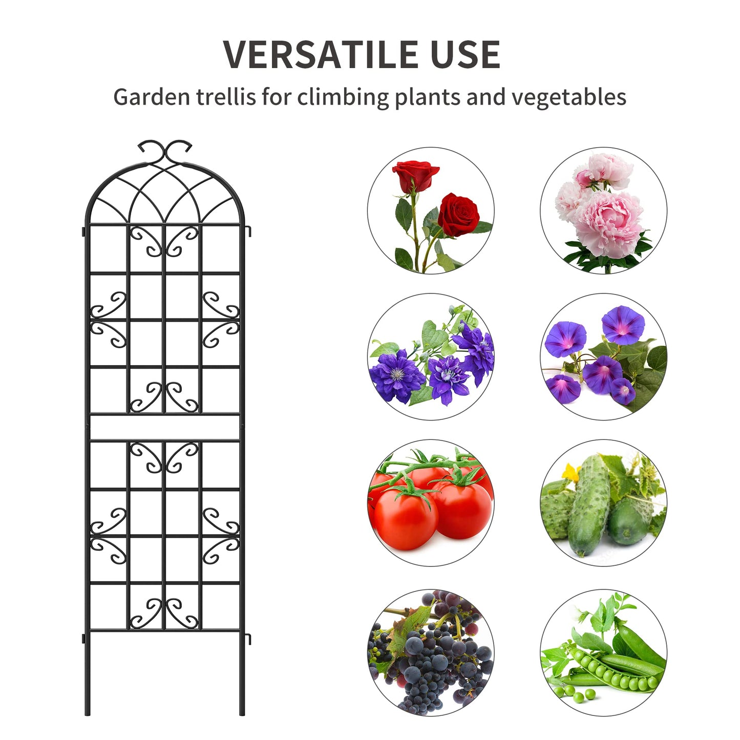 Ultym 2 Pack 87x20in Garden Trellises, Butterfly Black Metal Coated Rustproof Trellis for Climbing Plants Outdoor, Roses, Vegetables, Vines, Cucumbers