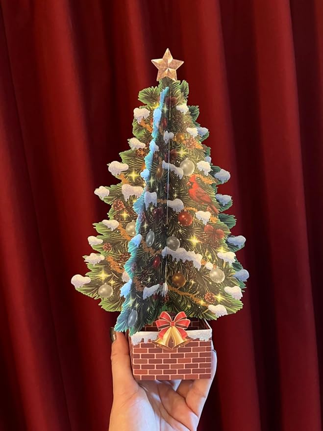 Pop Up Christmas Cards, 12 Inch Christmas Tree with Snow Scenery Design, 3D Paper Popup Greeting Card for Christmas with Envelop & Note Card, Foldable Keepsake Xmas Holiday Cards -2 Pack