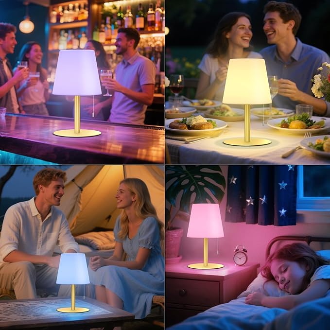 uuffoo Shower Lamp Waterproof Warm White & RGB Shower Light Dimmable LED Rechargeable Table Lamp Cordless Outdoor Lamps Portable for Indoor Outdoor Bathroom Home Patio H9.8in D6.3in (Gold)