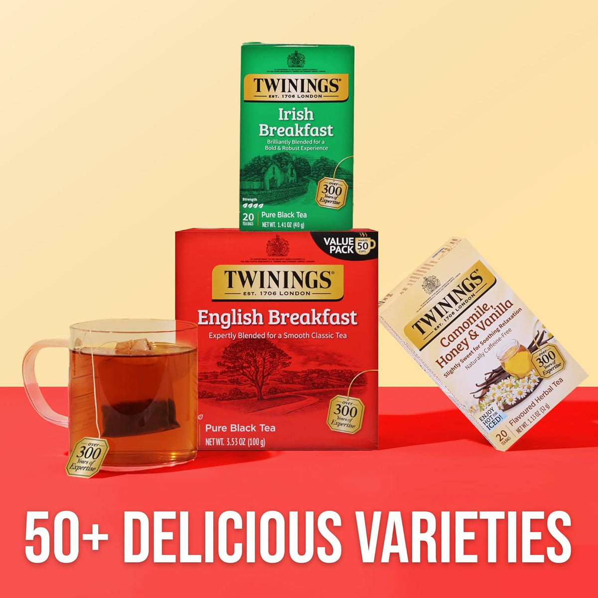 Twinings English Breakfast Black Tea - Flavourful & Robust Caffeinated Bags | 50 Count (Pack of 6)