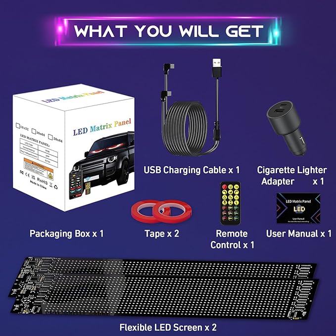 Led Eyes for Truck Windshield 52.3"x7.5" Devil's Eyes Animated, Trylightride Programmable Scrolling Sign for Cars/SUVs/Trucks, Ojos Led para Carro, USB Powered LED Matrix Panel, Remote/App Control