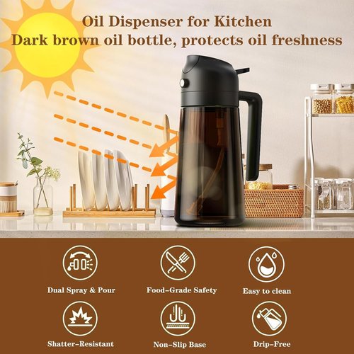 LAKUMIQI Olive Oil Sprayer - 2-in-1 Glass Dispenser & Mister, 16oz, Non-Aerosol, Leak-Resistant for Cooking & BBQ