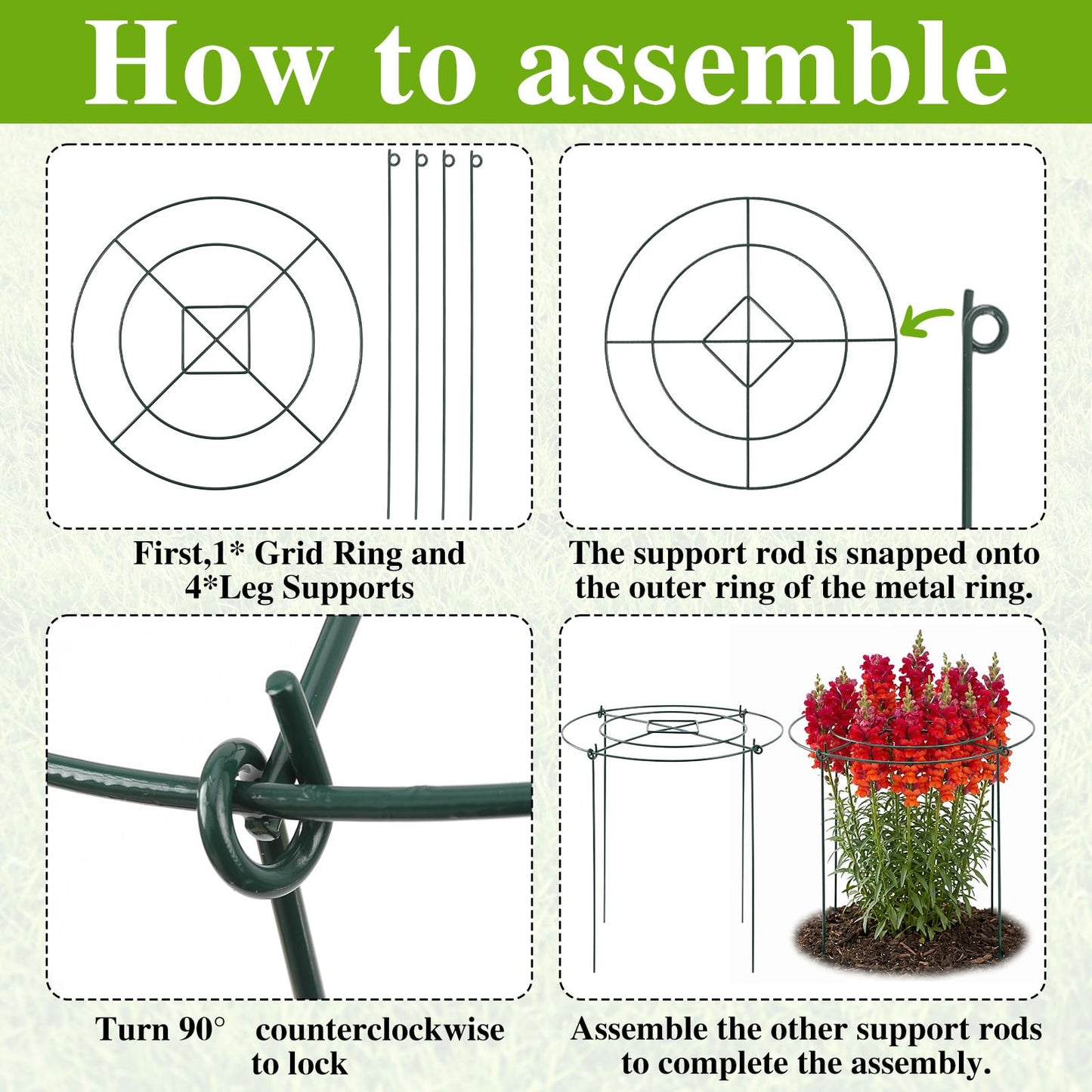 LIRAVENO Peony Cages and Supports - 8 Pack Plant Support Ring with 4 Legs 11.8" Dx17.7 H Round Potted Flower Grow Trellis Indoor Outdoor Garden Heavy Duty Metal Stakes for Rose Hydrangea Vegetables