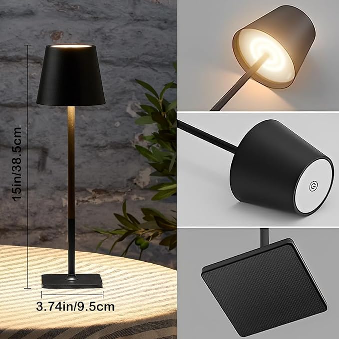2 Pack Cordless Table Lamps-6000mAh Rechargeable Lamp,Waterproof Outdoor Table Lights for Patio|Shower|Restaurant|Dinner|Kitchen Counter|Dining Table Top Lighting,Mini Small Battery Operated Lamp