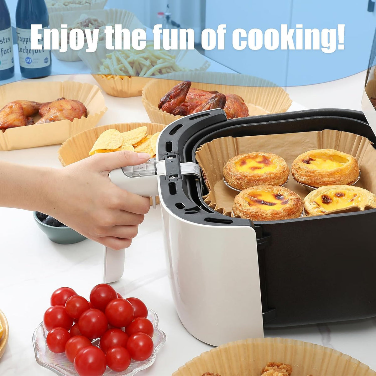 Skiennix Disposable Air Fryer Paper Liners - Non-Stick & Oil-Proof 100PCS | Fits 3-5QT Baskets, 6.5 Inch