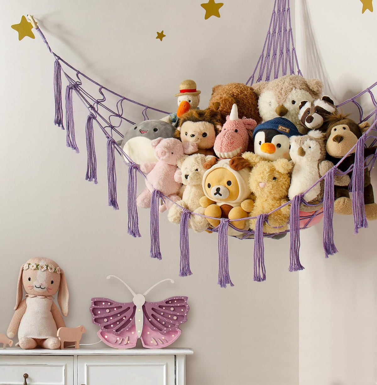 Mirolam Stuffed Animal Storage Hammock - Large Corner Toy Organizer Net for Baby Nursery Decor
