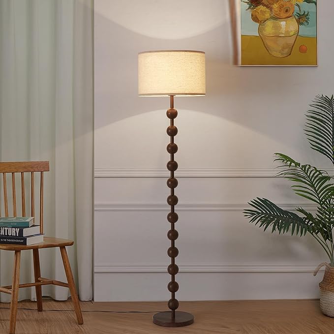 Modern Dimmable Floor Lamp with Remote Control for Living Room Bedroom, Red Wood Pattern Tall Standing Lamp Light for Home Office Dining Room with Fabric Shade