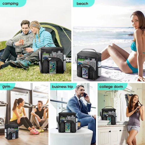 Attmu Mesh Shower Caddy - Portable Quick Dry Hanging Toiletry Bag | Large Capacity for College Dorms (Black)