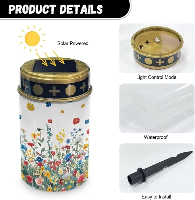Light for Prayer Cemetery Solar Lights for Grave Cemetery Decor Candle Lamp Floral Solar Powered Landscape Lights for Grave Memorial Gift Decor
