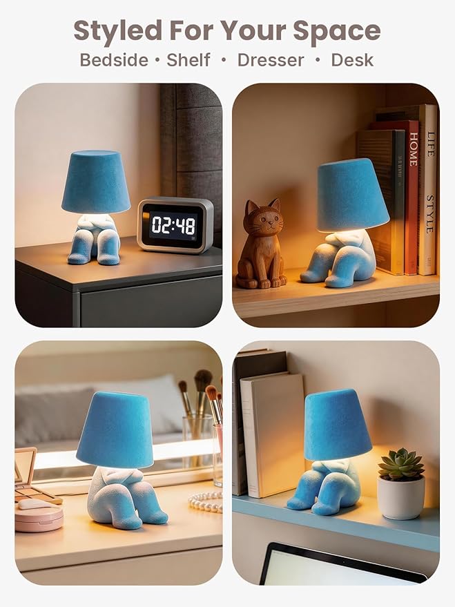 Modern Table Lamp for Youth: Rechargeable Cute Light for Kids Child Teen - Gift for Birthday Christmas Halloween Easter (Blue)