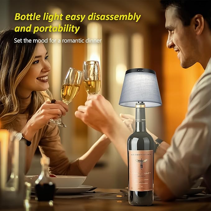 2025 New Bottle Lamp - LED Bottle Lights for Liquor & Wine Bottles, Cordless Lampshade, Whiskey Bottle Top Light, Bottle Stopper Night Light Kit, Rechargeable 3-Tone Touch-Dimmable