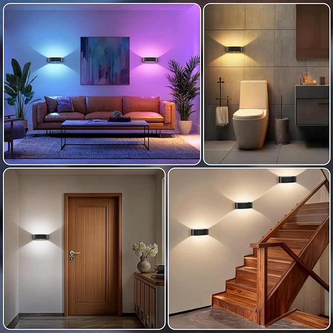 Motion Sensor Wall Sconces, Rechargeable 5000mAh Battery Operated Wall Light with Remote Control 3 Colors Temperatures & Dimmable 15 RGB Colors Up and Down Wireless Wall Mount Light