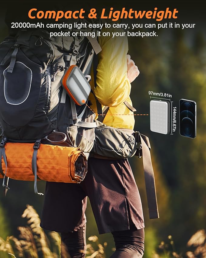 Eventek LED Camping Lantern Rechargeable, 20000mAh Portable Camping Lights up to 144 Hours & 4 Light Modes, IPX5 Waterproof Camping Essentials for Power Outages, Emergency, Tent, Valentine's Gift