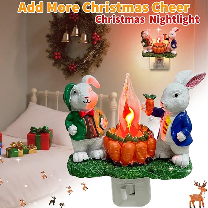 2026 Easter Bunny Decoration Night Light Plug in for Home, Campfire Flickering Nightlight, 3D Rabbit Night Lights Plug into Wall, Spring Home Décor, Valentine's Day Gifts for Boys Girls