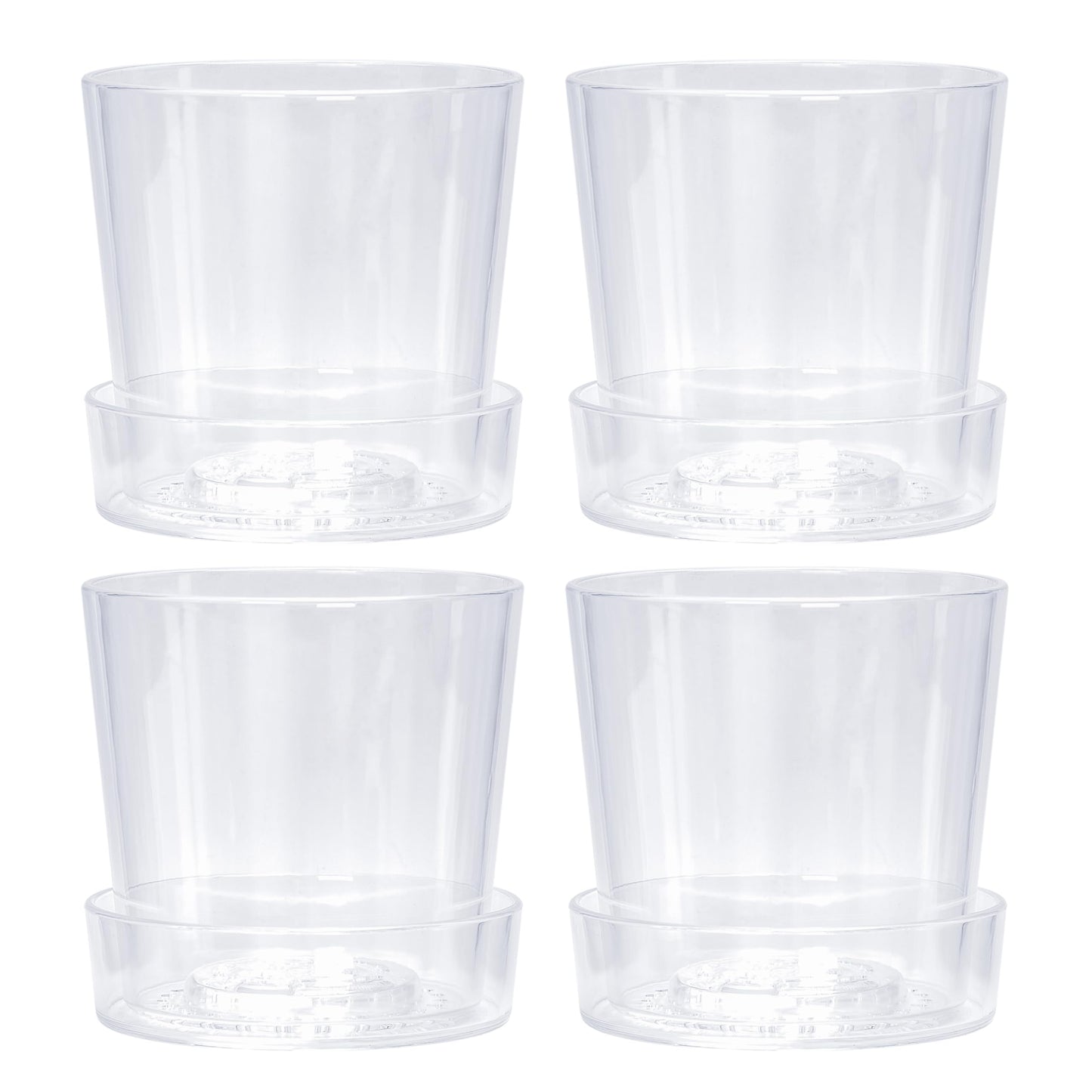 Phoenix Vine 6.5 Inch Clear Acrylic Planter Pot with Tray, Orchid Pot with Drainage Holes, Deep Saucer for Bottom Watering, Transparent Containers for Indoor Plants, Herbs, Set of 4, 91-A-F-4