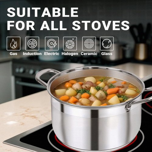 Kirecoo Stainless Steel Stock Pot - 8 Quart Heavy-Duty Induction Cookware with Visible Lid | Nonstick Design for Pasta, Soup, and Canning