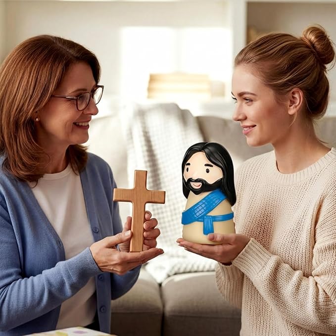 Cute Jesus Night Light, Jesus Gift, Dimmable PVC Christian Lamp, USB Rechargeable Touch Bedside Light, Baptism Favor, Easter & Religious Gifts (3 x 5 Inch)(Blue)