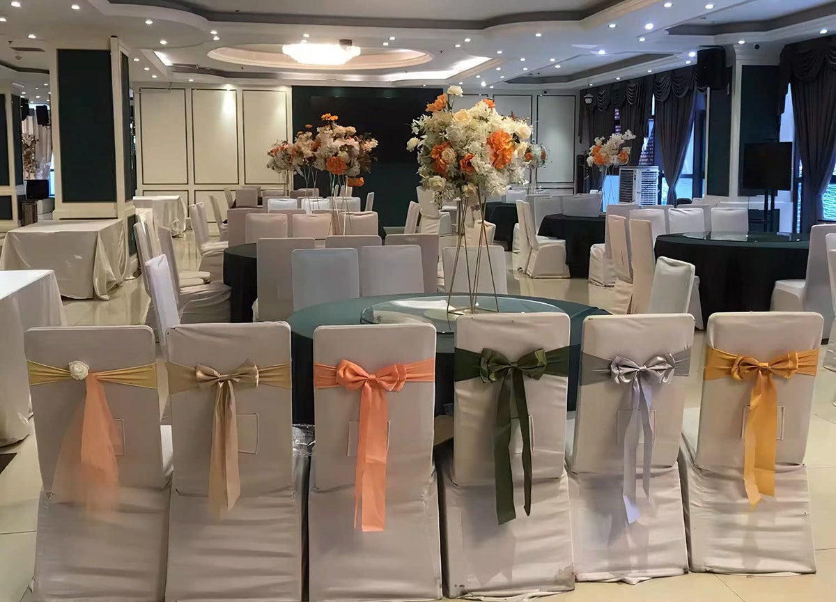 Skiennix Stretch Chair Sashes - Double Bow Spandex Chair Covers for Weddings & Events | Grey, Set of 6