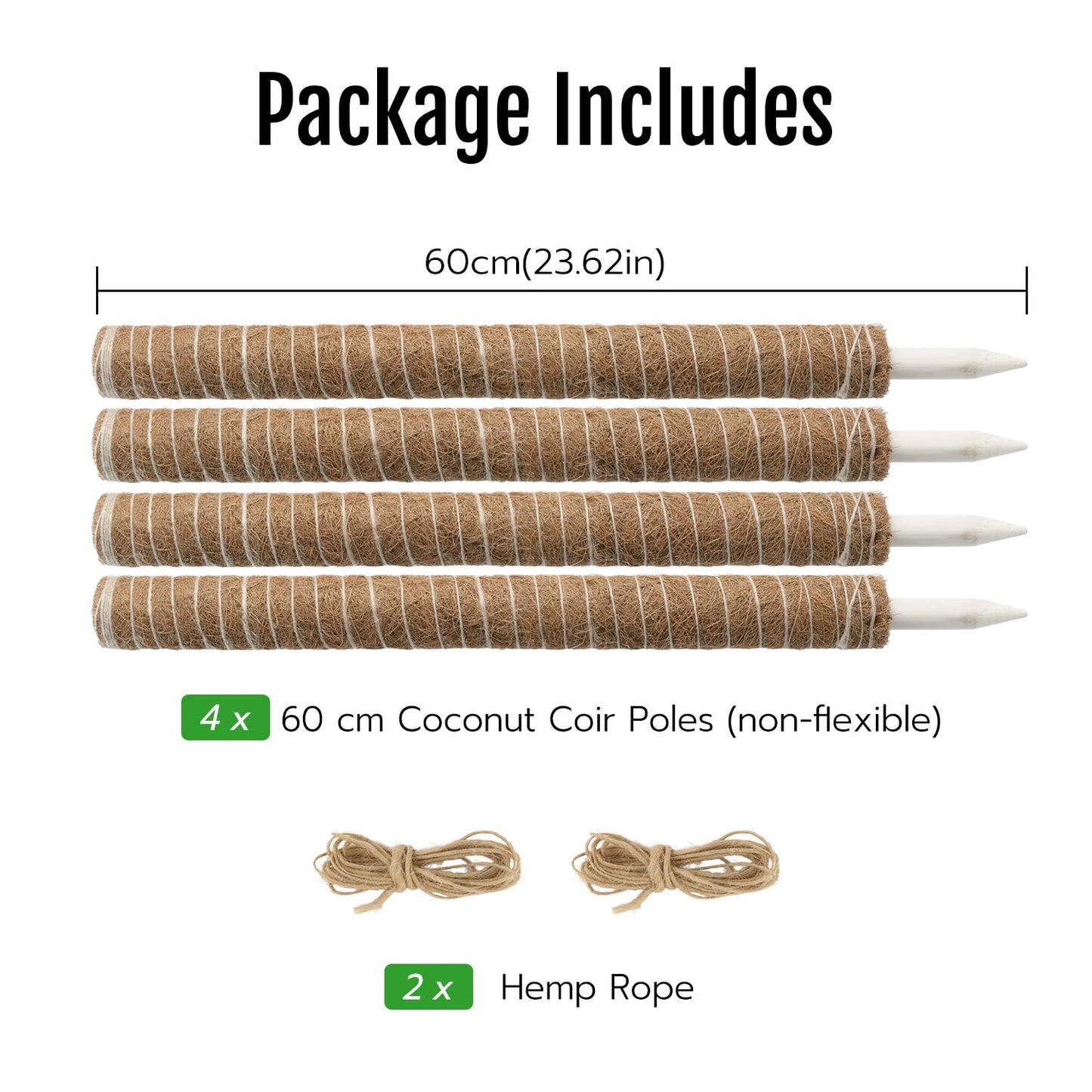Mcbazel 4 Pack 23.5 Inch Moss Poles, Monstera Plant Support, Stackable Moss Pole for Indoor Plants, Coco Coir Totem for Climbing Plant, Potted, Sphagnum