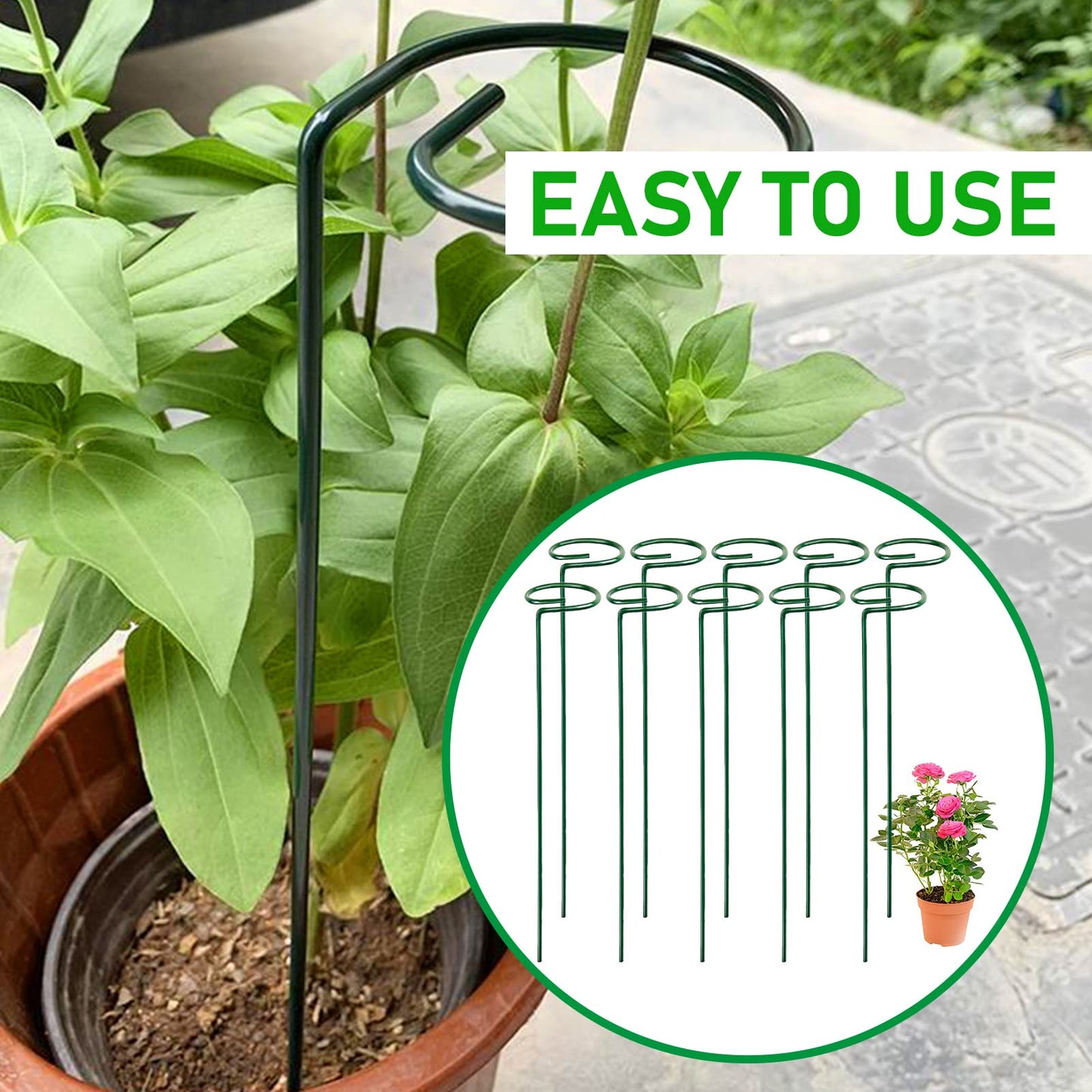 HOMEANING 10PCS Plant Support Stakes for Flowers, Garden Metal Single Stem Plant Support, Garden Flower Support for Indoor Plants Tomatoes, Amaryllis, Orchid, Peony, Lily, Rose -15.9Inch
