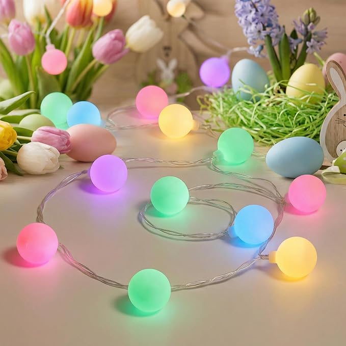 50 LED Globe String Lights - 16.4Ft Easter Pastel Colored Light with 8 Modes, Timer, Waterproof - Fairy Christmas Lighting for Outside Patio Tree Bedroom House Drom Party Garland Spring Decorations