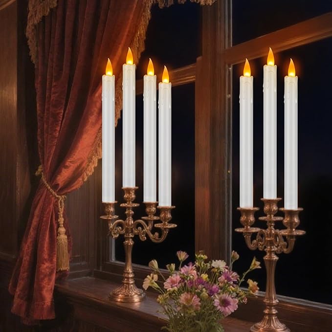 Flameless Taper Candles with Remote, 10" White Battery Operated Led Candlesticks with Flickering 3D Flame, 24 Pcs Fake Taper Candles for Christmas Thanksgiving Wedding Home Décor