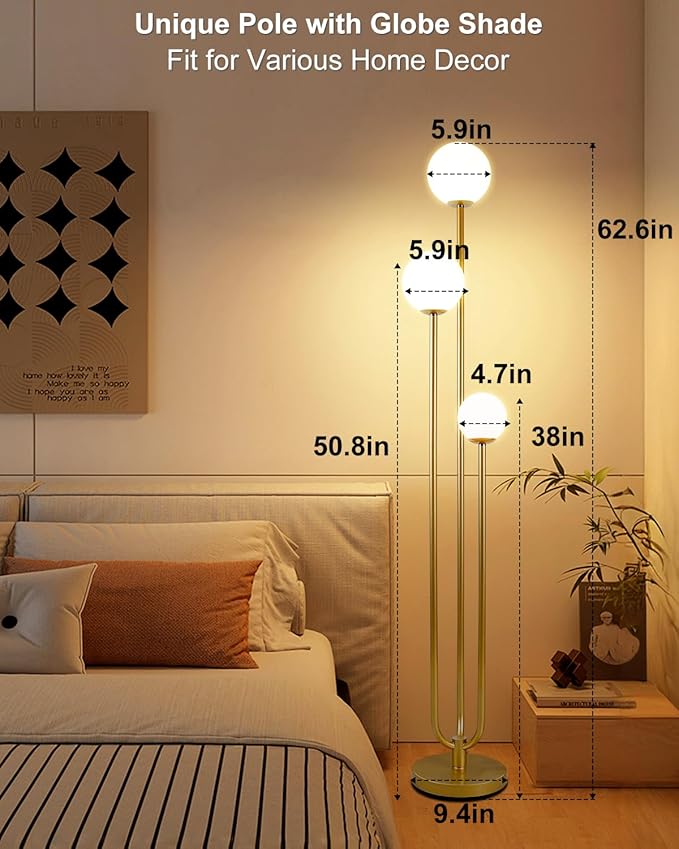 Lightdot Globe Floor Lamp for Living Room Mid Century Modern Floor Lamps with 3000K Warm White Bulbs Included, Unique Gold Tall Standing Lamps for Wedding/Party/Bedroom/Sofa Beside/Corner Decor