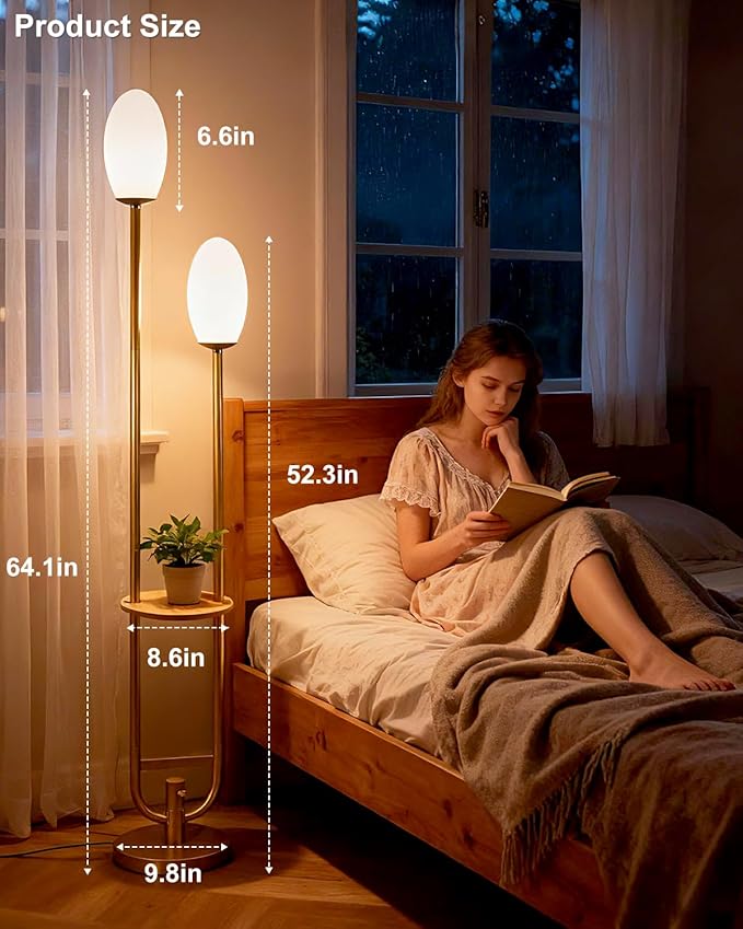 Lightdot Gold Dimmable Floor Lamp with Oval Shades, Unique U-Shaped Tall Standing Lamps with Table& Bulbs Included, Mid Century Modern Floor Lamp for Living Room/Wedding/Party/Sofa Beside/Corner Decor