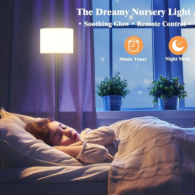 Smart LED Floor Lamp with APP Control & RGB Colors - Dimmable Standing Lamp for Living Room, Bedroom, Gaming - Remote, Timer, 9W Bulb Included, 60.6" Modern Tall Lamp (White)