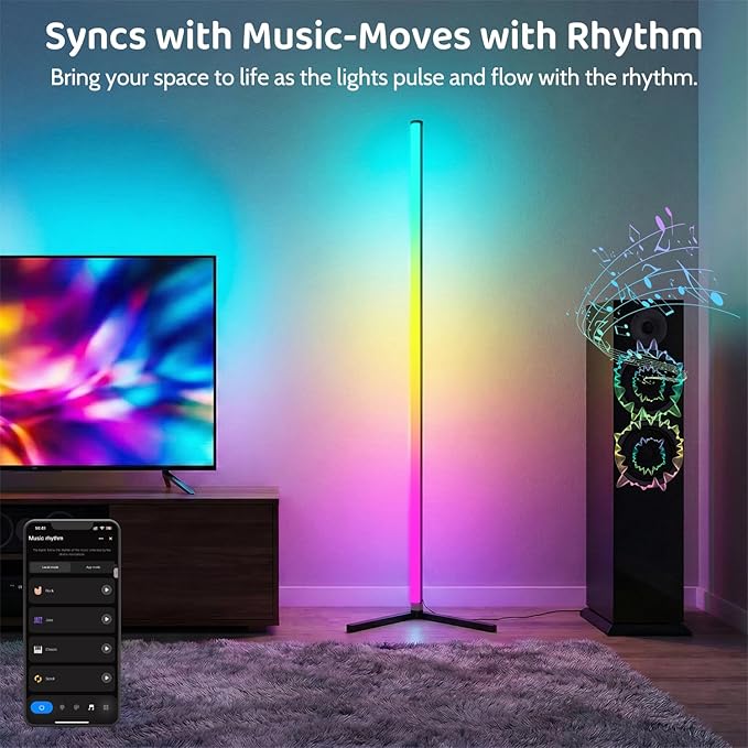 RGB Floor Lamp LED Corner Floor lamp smart Floor lamp with Music Sync Lighting, App & Remote Control, 16 Million Colors Living Room & Gaming Room (2 Pack)