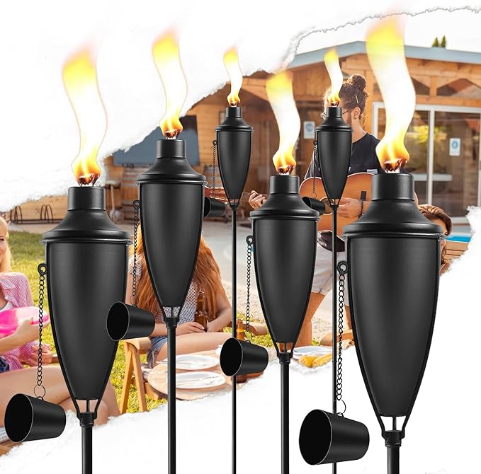 1 Pack Home Garden Torch , Large Capacity 22oz Outdoor Metal Torch Garden Décor,61-Inch Upgraded Citronella Torches with 3-Prong Grounded Stake, Table Top Torches for Party Patio Pathway