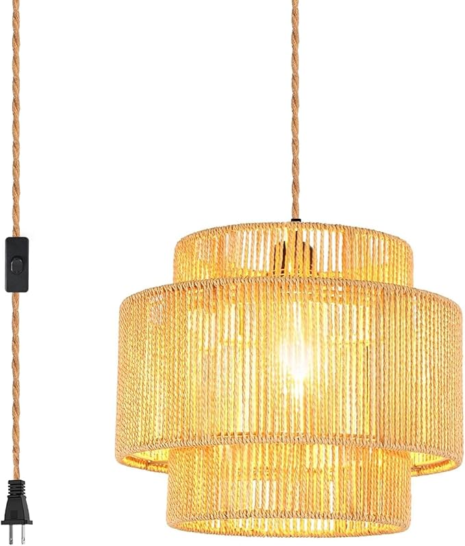 Industrial 15ft Pendant Light Cord -Plug in Hanging Light Fixture, 15FT Farmhouse Pendant Lamp Lights Cord with Switch Cord for Kitchen Island Bedroom Living Room