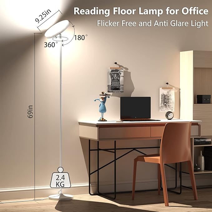 Keepsmile Double Side Lighting White Led Floor Lamp with Remote Smart App 36W 2600LM Bright Tall Standing RGB Angle Multicolor Dimmable Modern Lamps, (KS.FF.A.024W.FC.001)