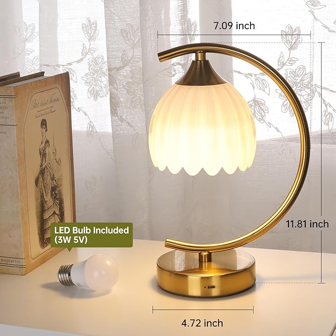 Rechargeable Table Lamp with 5200mAh Battery & Touch Control - 3 Adjustable Color Temperature Bulb, Dimmable Table Light for Bedroom, Office Desk, Nightstand, Home Decor(White, 1 Pack)