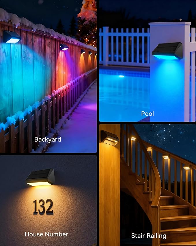 Solar Fence Lights Outdoor, 12 Pack Ultra-Bright 100 Lumens Fence Lights Solar Powered, IP65 Waterproof, 9 Color Modes, 12+ Hours Lighting Decor for Backyard/Patio/Deck/Wall/Pool
