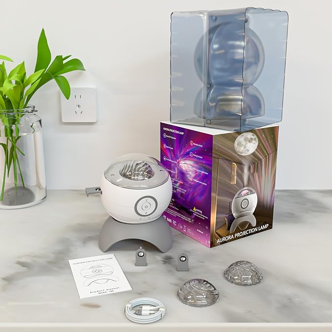 Colorful Life Valentine's Day Exclusive Aurora Galaxy Projector, Romantic Ocean Wave & Moon Lamp, 3 Covers, USB- Rechargeable, Bedroom Decor & Valentine's Gift for Her