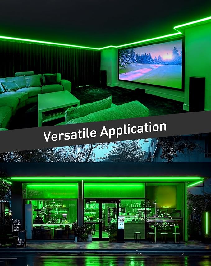 Shine Decor LED Rope Lights AC 120V, Connectable & Cuttable Dotless 120LEDs/M Eco Neon Strip Lighting, ETL IP65 Waterproof & Weather-Resistant for Home Commercial, 8x16mm, Green, 32.8FT