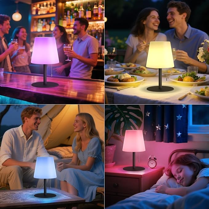 uuffoo Shower Lamp Waterproof Warm White & RGB Shower Light Dimmable LED Rechargeable Table Lamp Cordless Outdoor Lamps Portable for Indoor Outdoor Bathroom Home Patio H9.8in D6.3in (Gray)