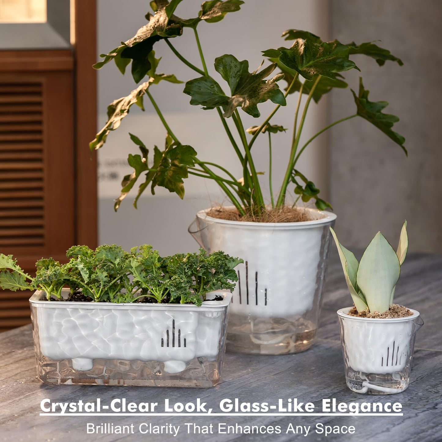 Self Watering Pots for Indoor Plans, 4 Packs Window Boxes Planters Rectangle Self Watering Planter 11 in Rectangular Clear Plant Pots Long Herb Windowsill Planter Flower Box Succulent Planters