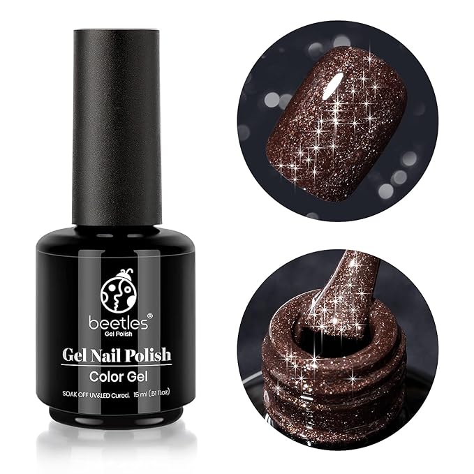 Beetles Brown Glitter Gel Nail Polish, 15ml Chocolate Brown Jazz Club Soak Off Gel Polish Nail Art Manicure Salon DIY Gift for Women