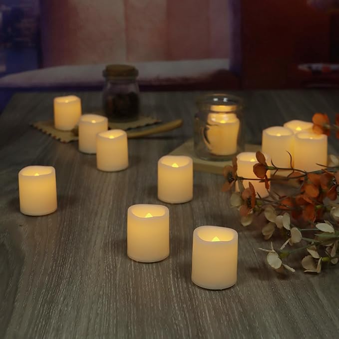 48 Pack Flameless Votive Candles Flickering Electric Fake Candles LED Battery Operated Tea Lights for Home Wedding Decor Party Table Halloween Christmas Decorations, Warm White Glow
