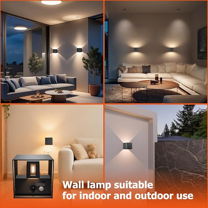 Motion Sensor Wall Light Up and Down, 2 Brightness Levels, IP65 Waterproof Wireless LED Indoor/Outdoor Wall Sconce, Battery Powered for Stairs Hallway Porch Patio, Black 2 Pack
