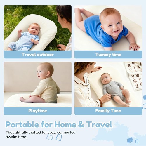 **Baby Lounger by Snuggle Nest - Breathable Cotton Infant Nest for Newborns 0-24 Months | Portable & Travel-Friendly, White**