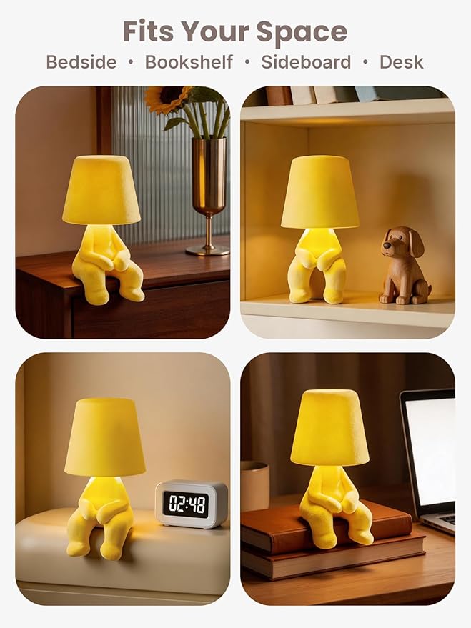 Modern Table Lamp for Youth: Rechargeable Cute Light for Kids Child Teen - Gift for Birthday Christmas Halloween Easter (Yellow)