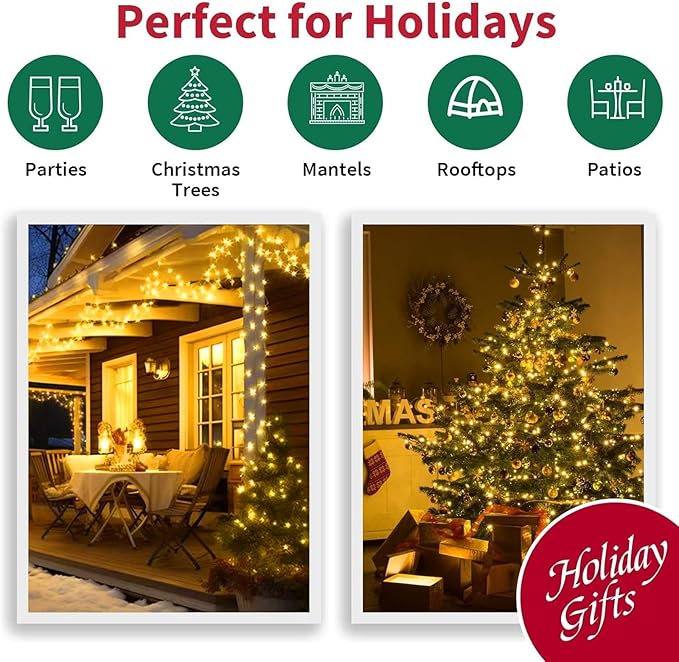LAMPHOME 165ft Christmas Decorative Mini Lights, 500 LED Transparent Wire Fairy Starry String Light Plug in, 16Lighting Modes for Indoor Outdoor Xmas Tree Wedding Party Decoration (Yellow)