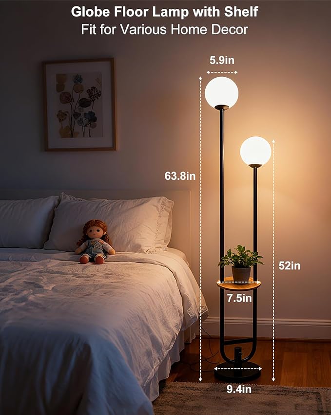 Lightdot 63IN Globe Floor Lamp with Black Candle Holder Style Modern Mid Century Standing Lamps with 3000K Bulbs Included Unique Vintage Tall Floor Lamp for Lving Room/Bedroom/Sofa Beside/Corner Decor