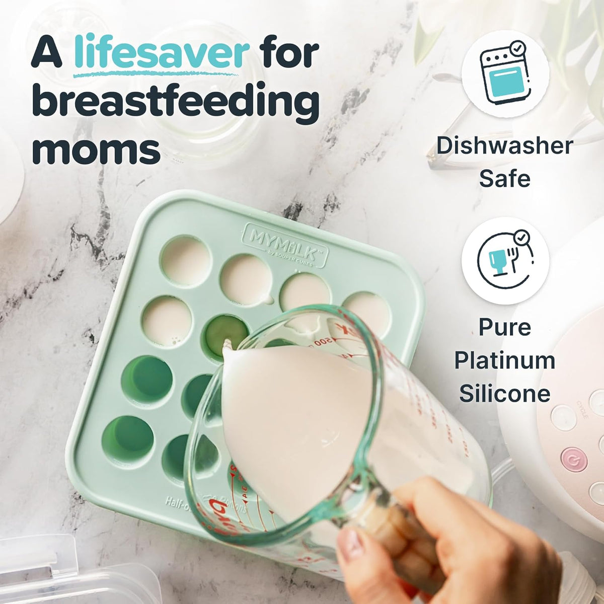 Souper Cubes MyMilk Silicone Breast Milk Freezer Trays - 1/2 oz. Capacity, Food-Grade Platinum Silicone - Mint, 2-Pack